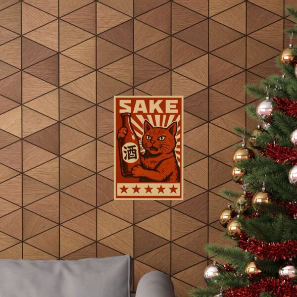 Sake Cat Vintage Poster - Stylish Matte Vertical Wall Art for Cat Lovers - Image 4