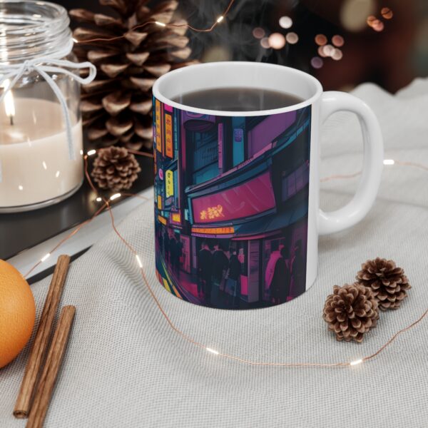 Tokyo Neon Street - Ceramic Mug 11oz - Image 4