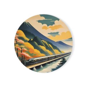 Art Deco Japan Travel by Train - Cork Back Coaster - style 4