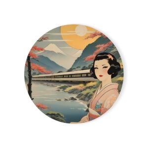 Art Deco Japan Travel by Train - Cork Back Coaster - style 5