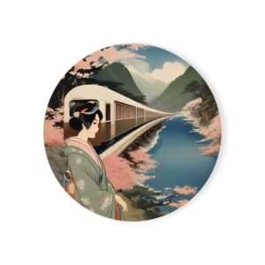Art Deco Japan Travel by Train - Cork Back Coaster - style 1