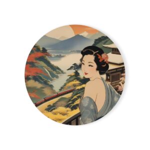 Art Deco Japan Travel by Train - Cork Back Coaster - style 2